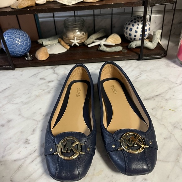 Michael Kors Navy Blue Flats with Gold Accent - Picture 2 of 10